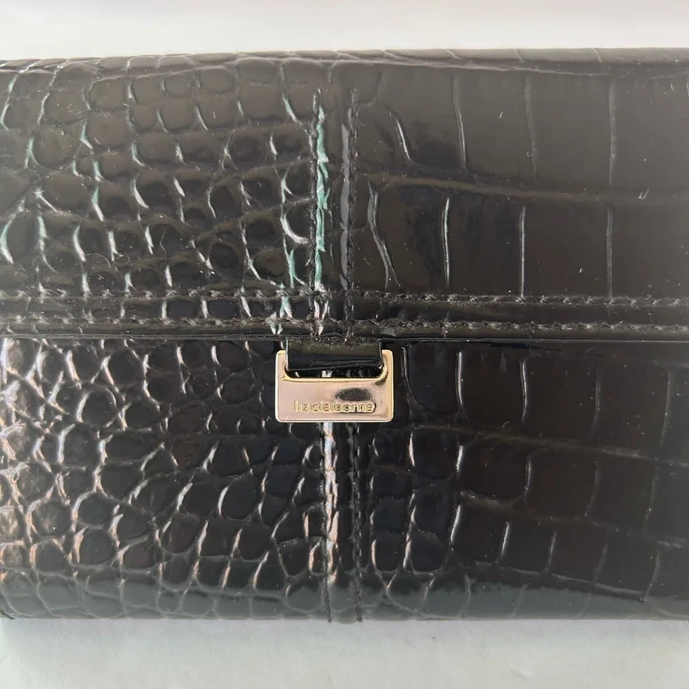 Vintage Liz Claiborne Black Faux Leather Trifold Wallet NWOT